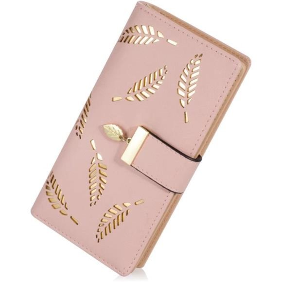 Women's Long Leaf Bifold Wallet Leather Card Holder Purse Zipper Buckle Clutch - Picture 1 of 6